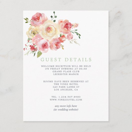 赤面アンドセージグリーンフローラ結婚ズゲスト詳細 エンクロージャーカード (正面)