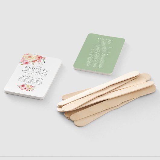 赤面アンドセージグリーンフローラ結婚式 プログラム ハンドファン (組立なし)