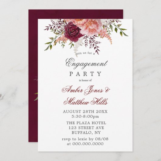 赤面アンドブルゴーニュプオーニー婚約パーティ 招待状 (正面/裏面)