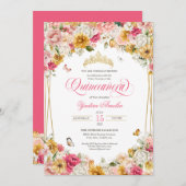 赤面イエローエレガントフローラブッテフライキンセアニェラ 招待状 (正面/裏面)