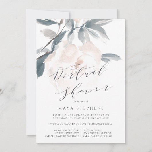 赤面ウィスパー仮想ブライダルまたはベビーシャワー 招待状 (正面)