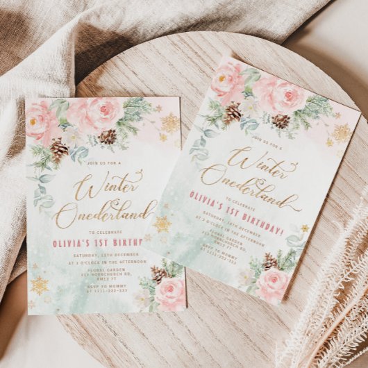 赤面ウィンターオネダーランド1歳の誕生日 招待状