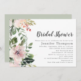 赤面ウォーターカラーフローラ&グリーンブライダルシャワー 招待状