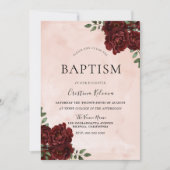 赤面ウォーターカラーブルゴーニュレッドローズバプテスマ 招待状 (正面)