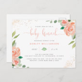 赤面ウォーターカラープオニー&ユーカリベビーブランチ インビテーションポストカード (正面/裏面)
