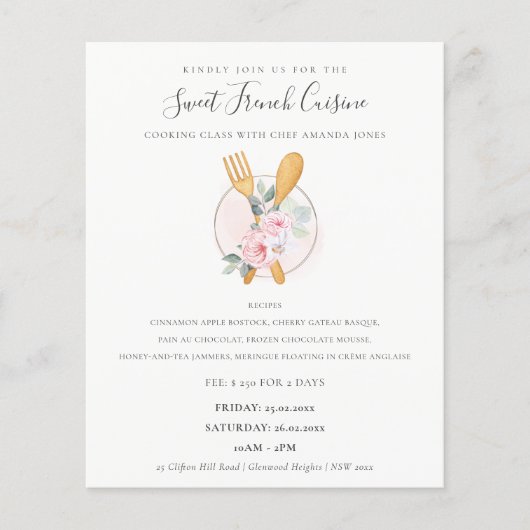 赤面ウッドスプーンフォークフローラベーカリー料理クラス チラシ (正面)