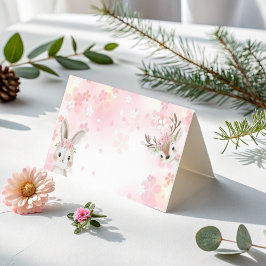 赤面ウッドランドベビーガール折り畳みサンキューカード