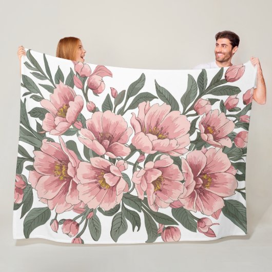 赤面エレガンス：ソフトピンクフローラブーケ フリースブランケット (インサイチュ)