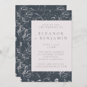 赤面エレガントアンドグレーボタニカルスケッチ結婚ズ 招待状 (正面/裏面)