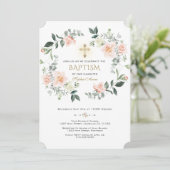 赤面エレガントクリームフラワーズリース金ゴールドバプテスマ 招待状 (スタンド正面)