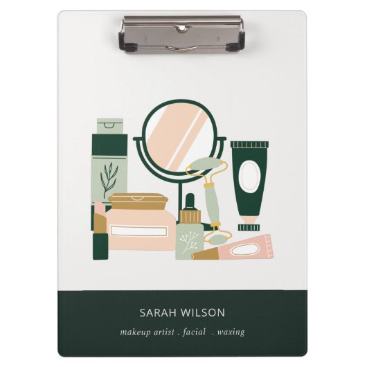 赤面エレガントグリーンメイクアップアーティスト宇宙学者 クリップボード (正面)