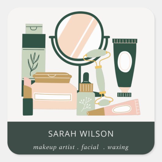 赤面エレガントグリーンメイクアップアーティスト宇宙学者 スクエアシール (正面)