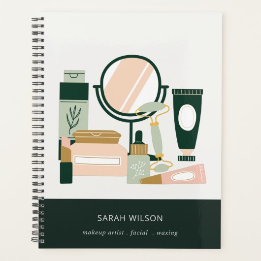 赤面エレガントグリーンメイクアップアーティスト宇宙学者 プランナー手帳 (正面)