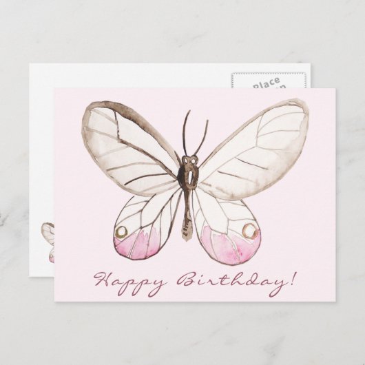 赤面エレガントバタフライ誕生日はがき ポストカード (正面/裏面)
