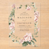 赤面エレガントバラと緑結婚の木 アクリル招待状 (正面)