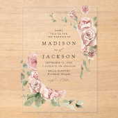 赤面エレガントバラと緑結婚の木 アクリル招待状 (正面)