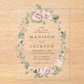 赤面エレガントバラと緑結婚の木 アクリル招待状 (正面)