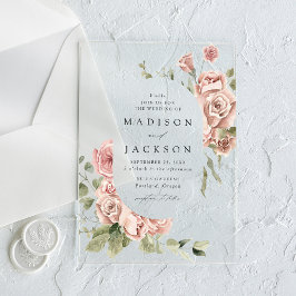 赤面エレガントバラと緑結婚の木 アクリル招待状