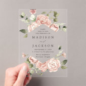 赤面エレガントバラと緑結婚の木 アクリル招待状 (インサイチュ (ポータブル))