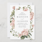 赤面エレガントバラと緑結婚の木 招待状 (正面)