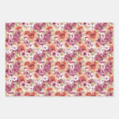 赤面エレガントバラコーラルピンクウォーターカラーフローラ ラッピングペーパーシート (正面3)