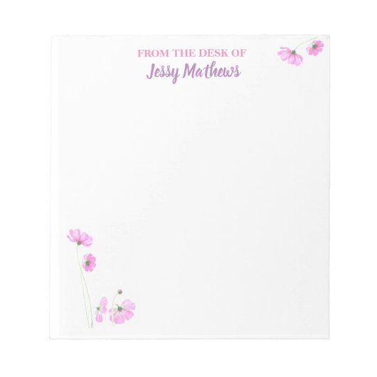 赤面エレガントパステルピンクフローラ水彩画 ノートパッド (正面)