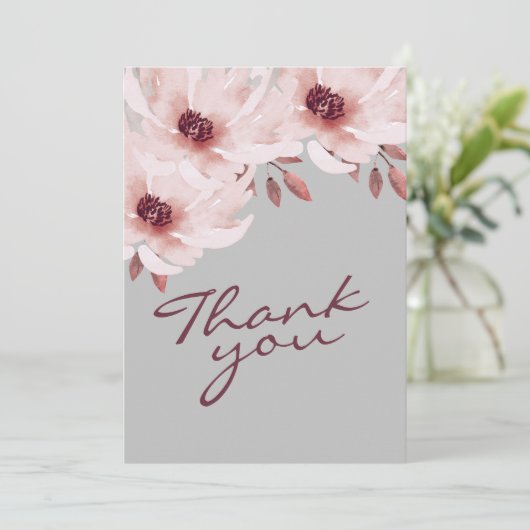 赤面エレガントピンクさびた水の色のフローラ写真 サンキューカード (スタンド正面)