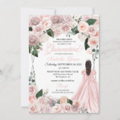 赤面エレガントピンクとシルバーフローラキンセアニェラI 招待状 (正面)