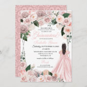 赤面エレガントピンクとシルバーフローラキンセアニェラI 招待状 (正面/裏面)