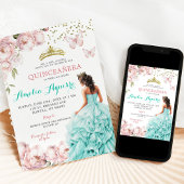 赤面エレガントピンクとティール（緑がかった色）フローラキンセアニラ 招待状