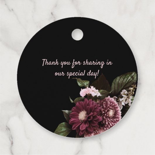 赤面エレガントピンクとブルゴーニュのブーケ結婚の | フェイバータグ (裏面)