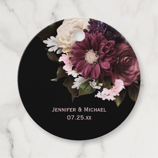 赤面エレガントピンクとブルゴーニュのブーケ結婚の | フェイバータグ (正面)