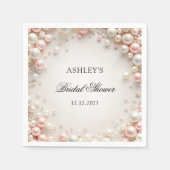 赤面エレガントピンクとホワイトパールブライダルシャワー スタンダードカクテルナプキン (正面)