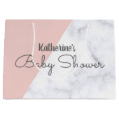 赤面エレガントピンクと白の大理石の赤ちゃんシャワー ラージペーパーバッグ (正面)