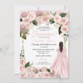 赤面エレガントピンクと金ゴールドフローラキンセアニェラInv 招待状 (正面)