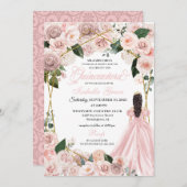 赤面エレガントピンクと金ゴールドフローラキンセアニェラInv 招待状 (正面/裏面)