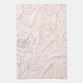 赤面エレガントピンクと金ゴールド牡丹の花の模様 キッチンタオル (縦)