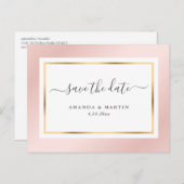 赤面エレガントピンクと金ゴールド結婚式の日付を保存 案内ポストカード (正面/裏面)