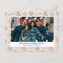 赤面エレガントピンクのクリスマスグリーティングと写真 シーズンポストカード