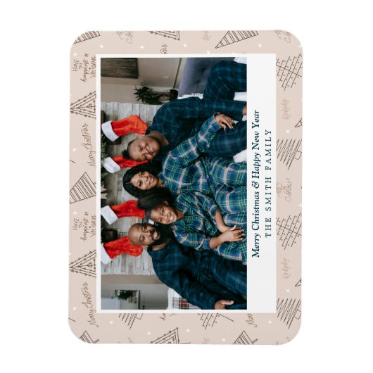 赤面エレガントピンクのクリスマスグリーティングと写真 マグネット (縦)