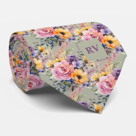 赤面エレガントピンクのセージ緑の水の色の花 ネクタイ