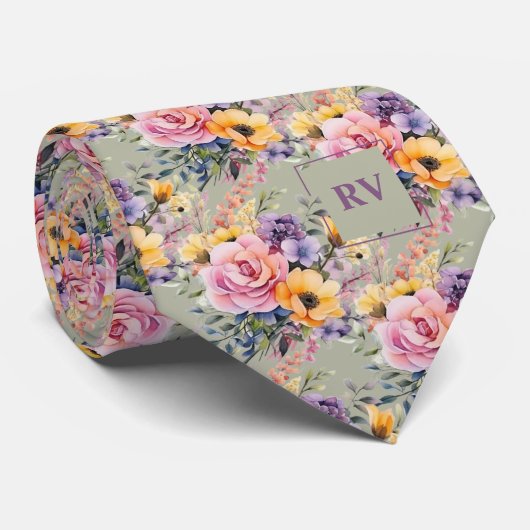 赤面エレガントピンクのセージ緑の水の色の花 ネクタイ (ロール)