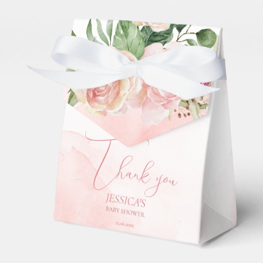 赤面エレガントピンクのバラそれが女の子の赤ちゃんシャワーである フェイバーボックス (正面サイド)