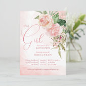 赤面エレガントピンクのバラそれが女の子の赤ちゃんシャワーである 招待状 (スタンド正面)