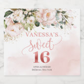 赤面エレガントピンクのバラのユーカリ金ゴールド16 スパークリングワインラベル (シングルラベル)