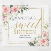 赤面エレガントピンクのバラのユーカリ金ゴールド16 スパークリングワインラベル (シングルラベル)