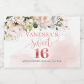 赤面エレガントピンクのバラのユーカリ金ゴールド16 スパークリングワインラベル (シングルラベル)