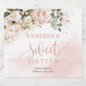 赤面エレガントピンクのバラのユーカリ金ゴールド16 スパークリングワインラベル (シングルラベル)