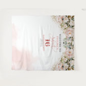 赤面エレガントピンクのバラのユーカリ16歳の誕生日 タペストリー (正面(横))