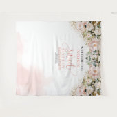 赤面エレガントピンクのバラのユーカリ16歳の誕生日 タペストリー (正面(横))